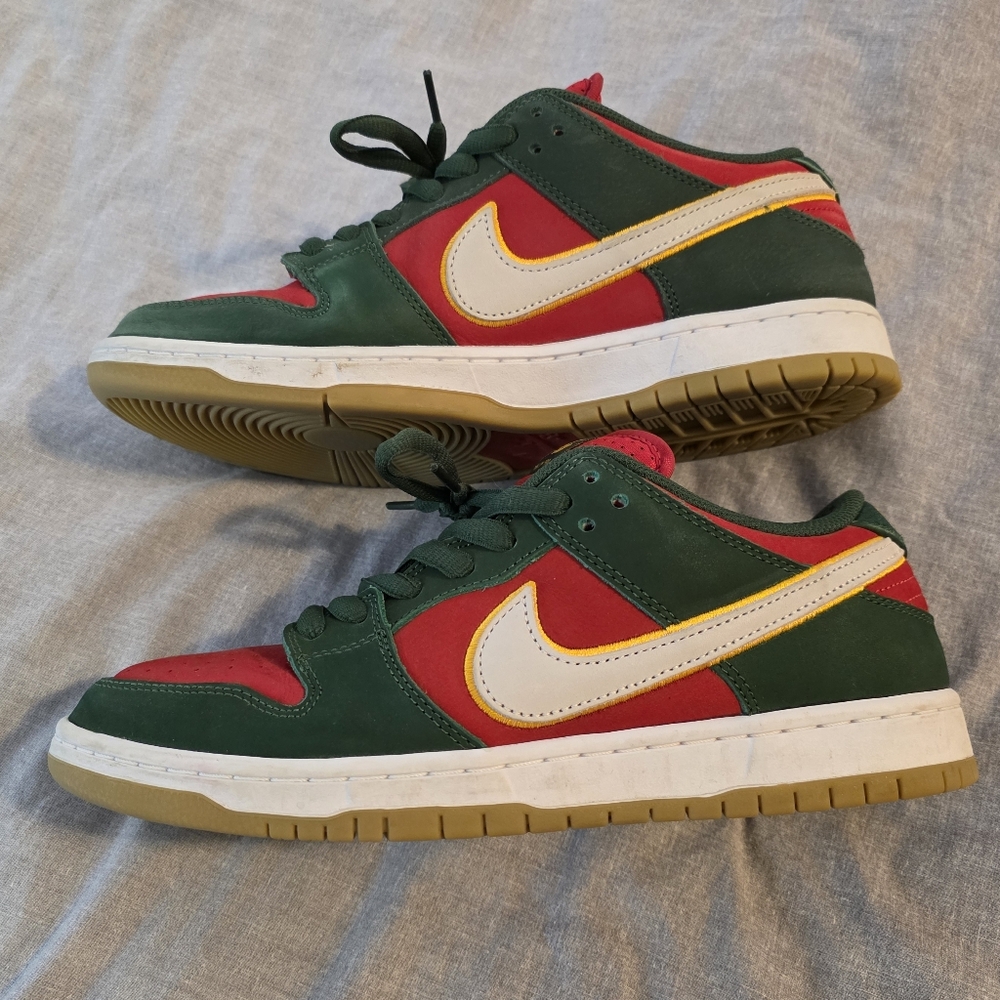 Nike Dunk Low Pro Green and Red Sneakers with Yellow Accents - Picture 8 of 13